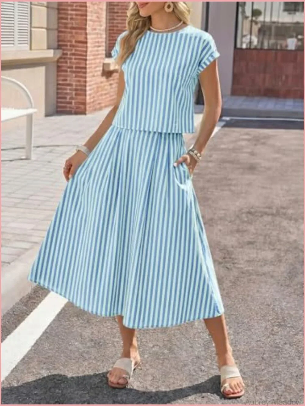 Striped 2 Piece Skirt Set Midi Dress Vacation Outfits Matching Sets